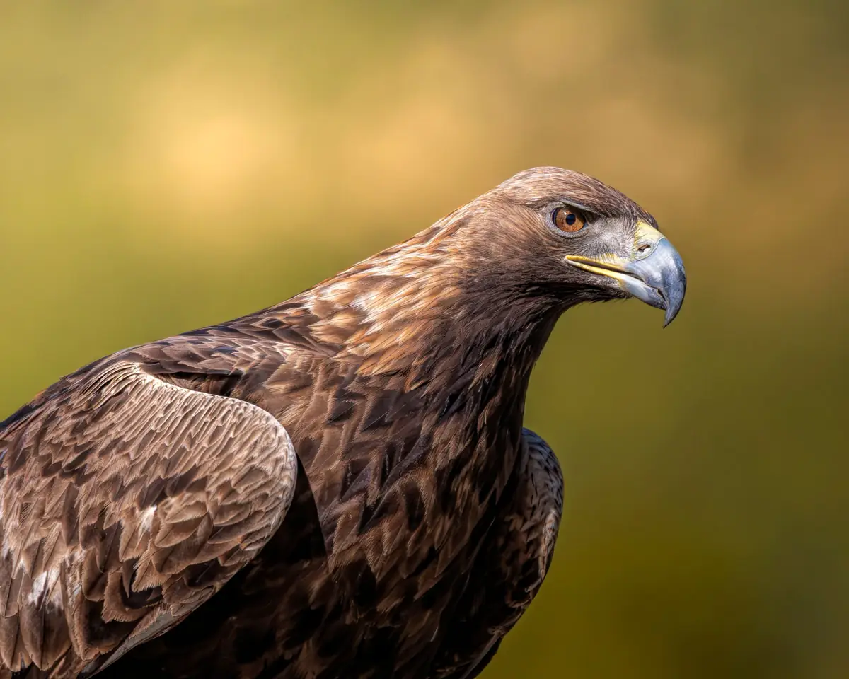 Portrait of a golden eagle against a soft green background